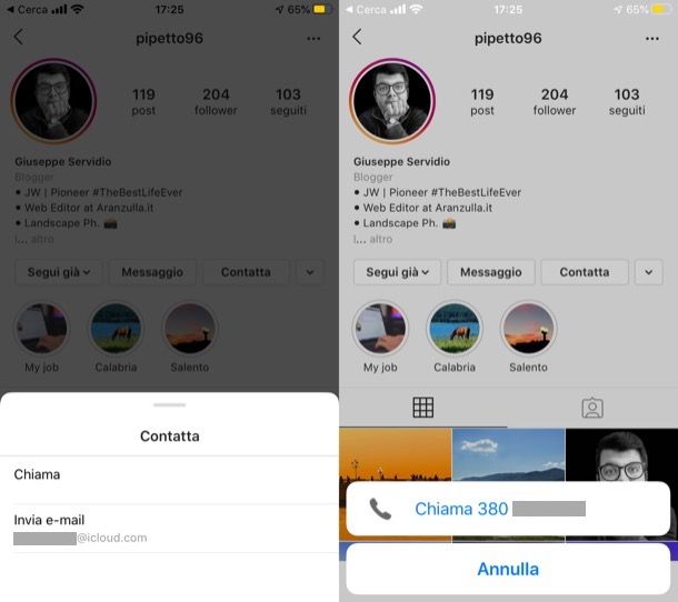 Vedere numero telefonico Instagram iPhone