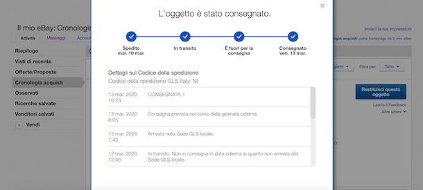 Monitorare spedizione eBay