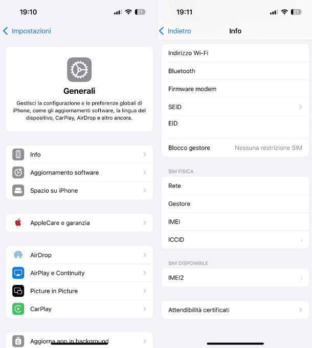 Impostazioni iPhone