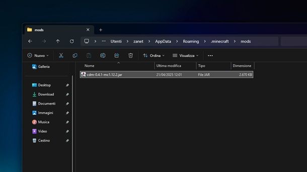 Cartella mod Windows 11