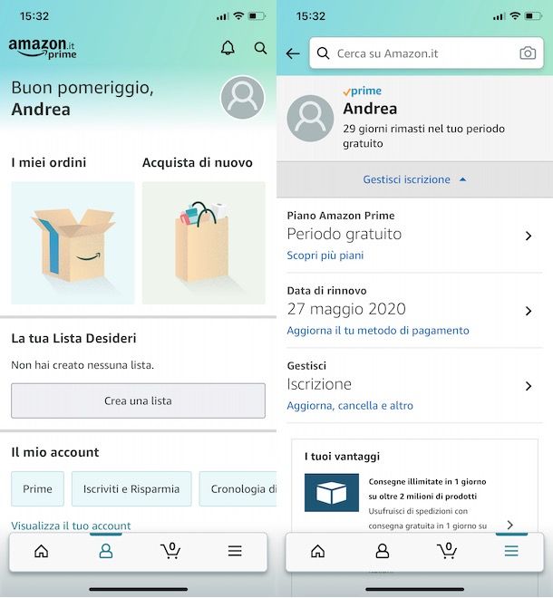Vedere data scadenza Amazon Prime da app