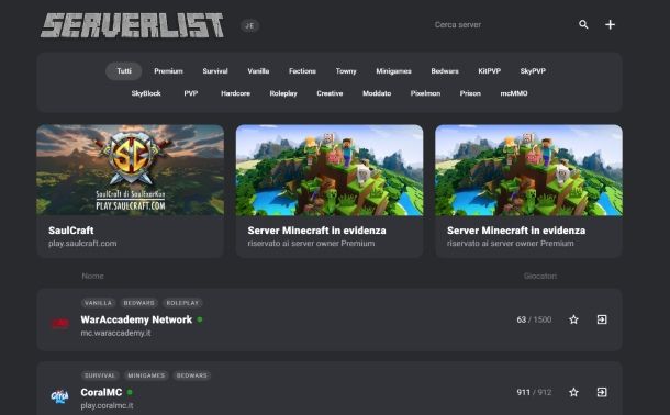Dove trovare server Minecraft
