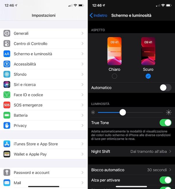 Tema scuro impostazioni IOS