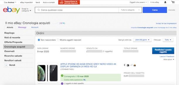 Come rintracciare ordine su eBay