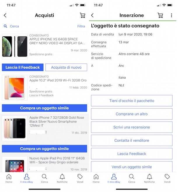 Come rintracciare ordine su eBay da smartphone e tablet