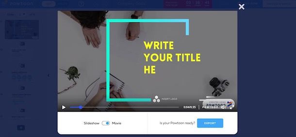 Esportare una nuova presentazione su Powtoon