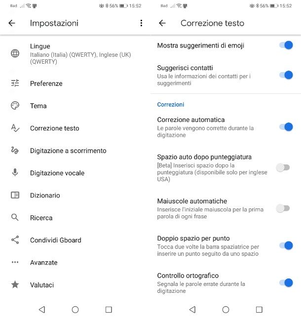 Disabilitare maiuscola automatica Gboard