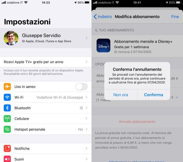 Annullare abbonamento iPhone dalle Impostazioni 