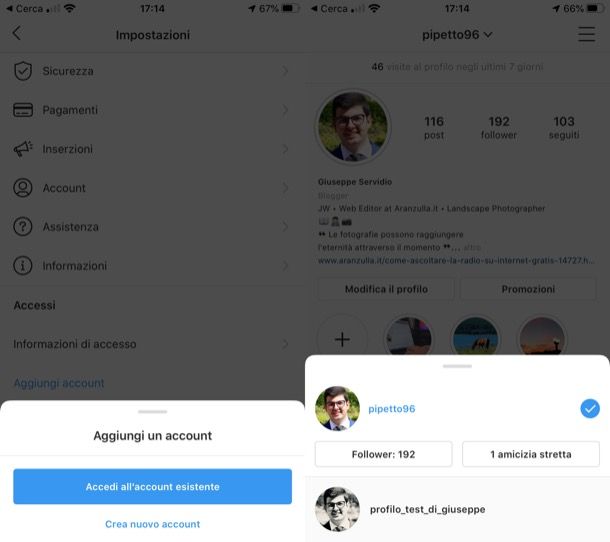Gestire due account Instagram su iPhone