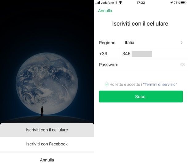 Registrazione WeChat da iPhone e iPad