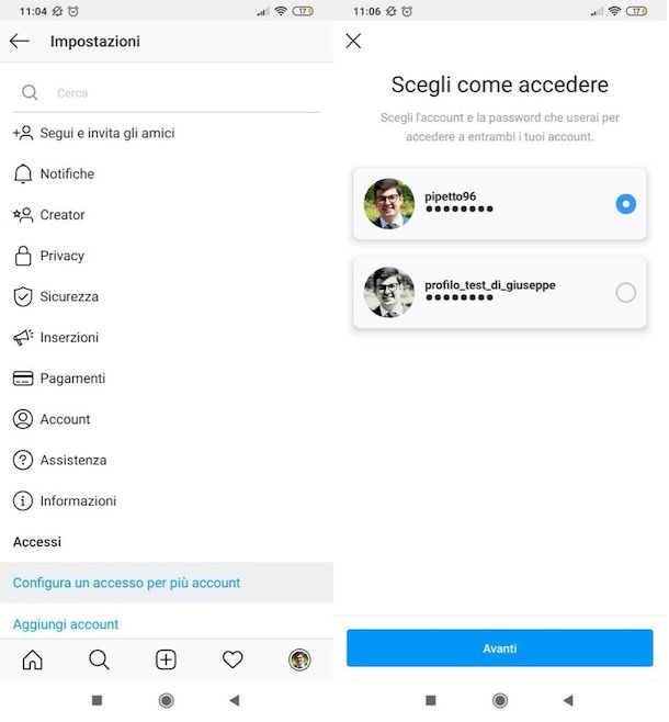 Collegare due account Instagram su Android