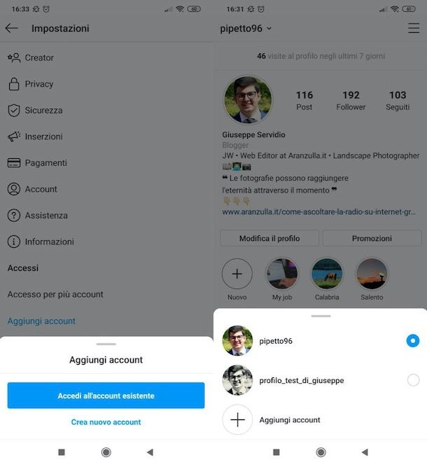 Gestire due account Instagram su Android