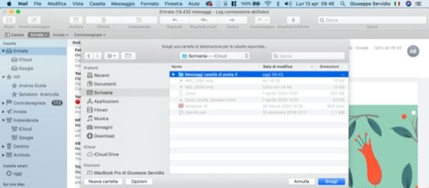 Esportare messaggi di posta Apple Mail