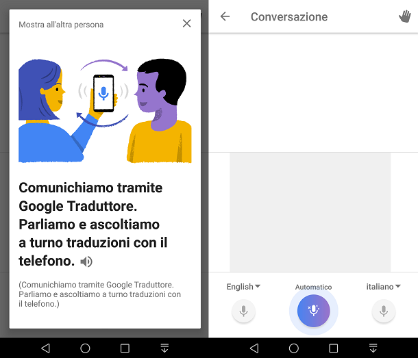 Tradurre simultaneamente con l'app Google Traduttore