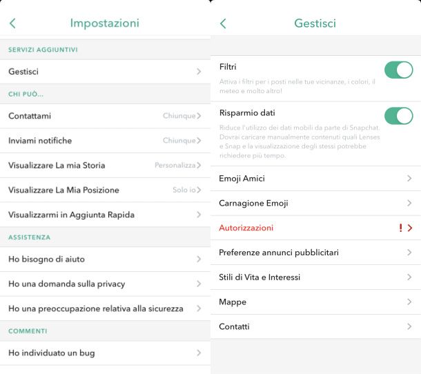 attivare filtri Snapchat