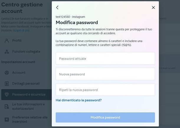 Come cambiare password Instagram da computer