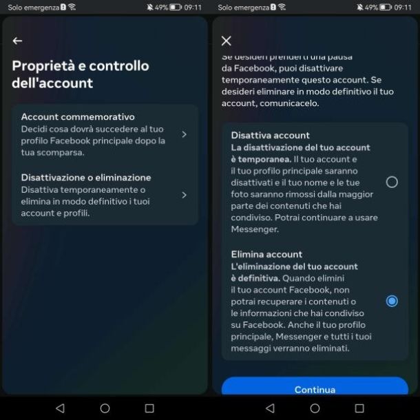 Come si elimina un account Facebook definitivamente da app