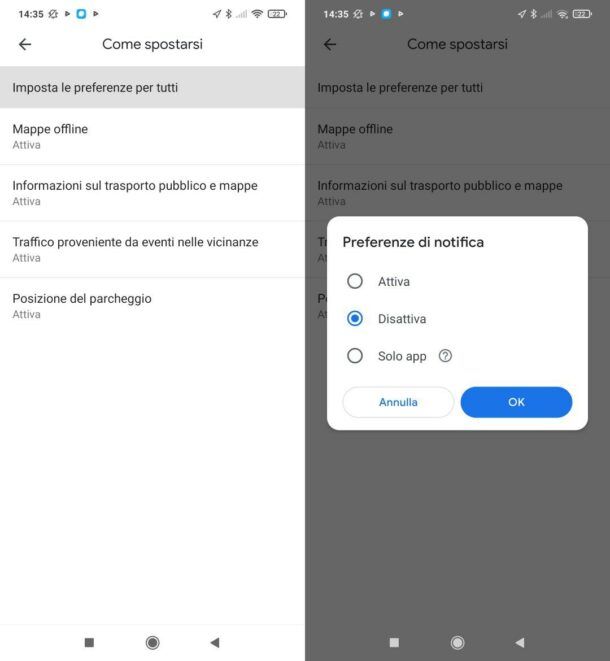 Disattivare notifiche Maps su Android