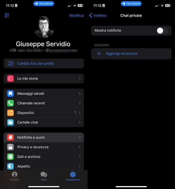 Come silenziare notifiche Telegram
