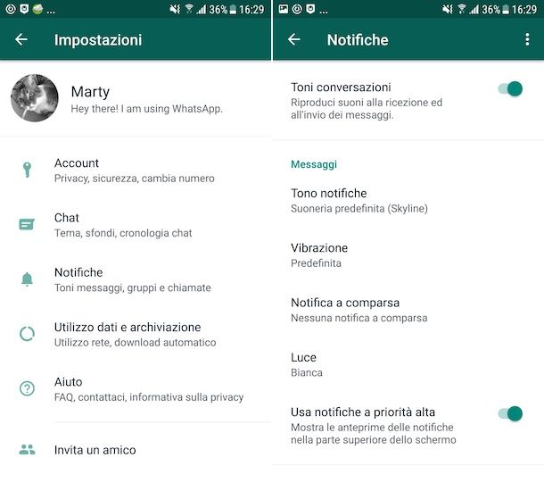 Attivazione notifiche WhatsApp Android
