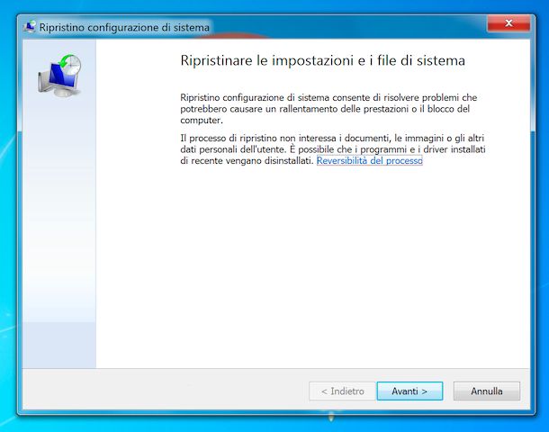 Ripristino configurazione di sistema Windows 7