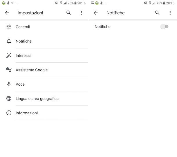 Disattivazione notifiche su Google per Android