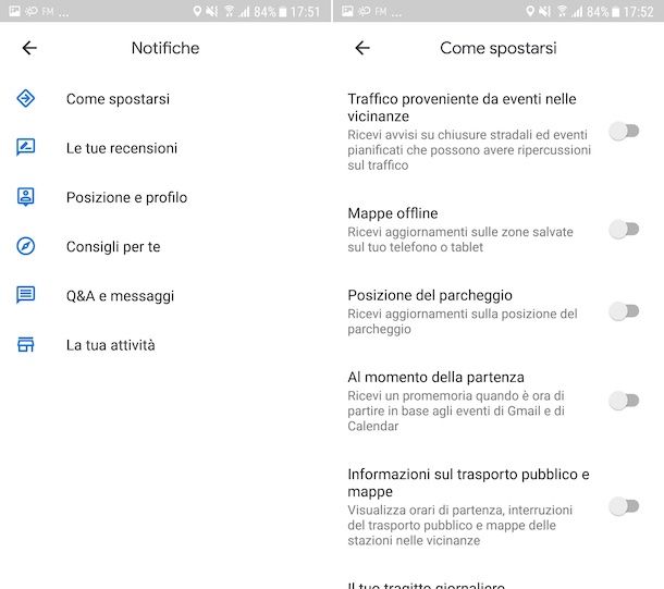 Disattivazione notifiche su Google Maps per Android