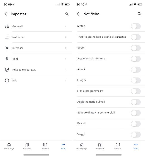 Disattivazione notifiche su Google per iOS