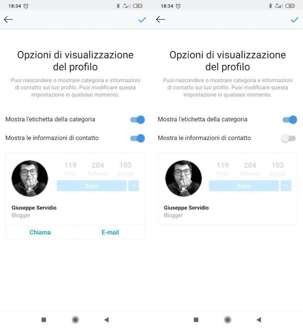 Togliere numero Instagram