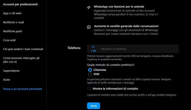 Cambiare numero di telefono Instagram