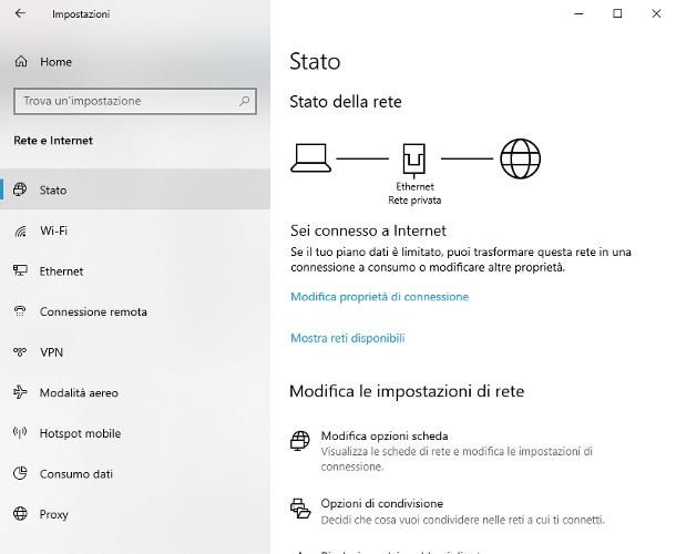 Come configurare rete Ethernet Windows 10
