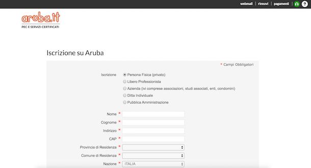 Come si apre una PEC Aruba