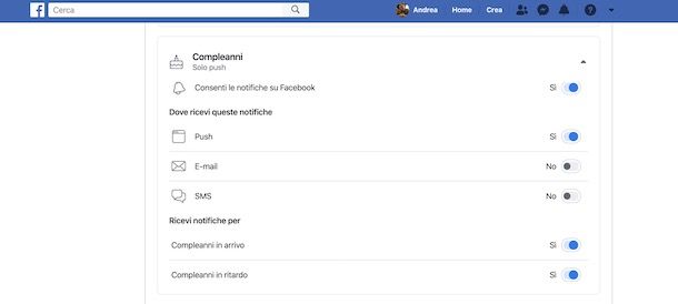 Notifiche compleanni Facebook da computer