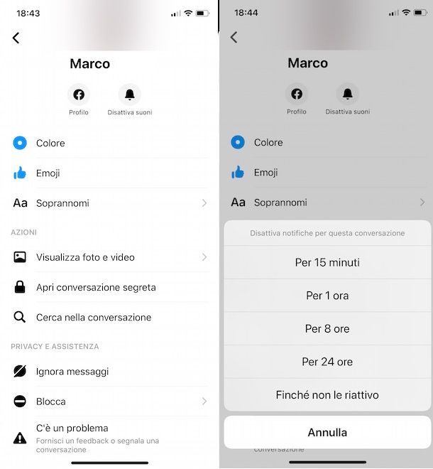 Silenziare notifiche di un contatto Messenger