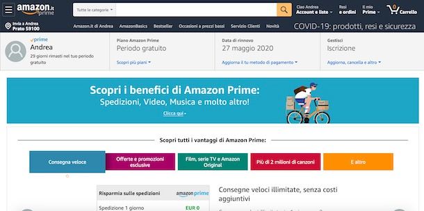 Come vedere scadenza Amazon Prime
