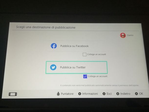 Condividere i gameplay con i social network su Switch