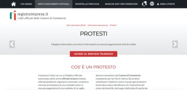 Registro protesti Camera di Commercio