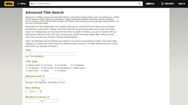 Ricorrere allo strumento di ricerca avanzata di IMDb
