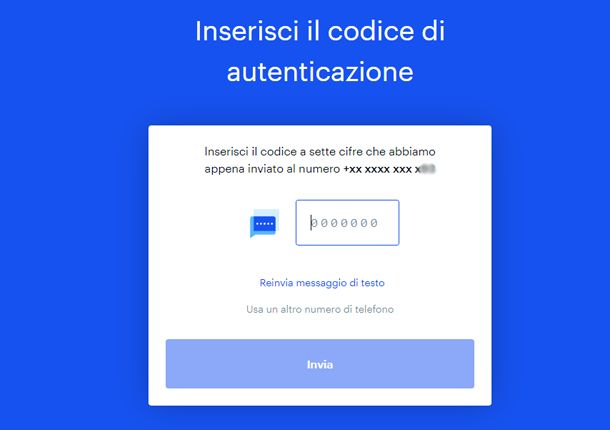 Inserisci il codice di verifica SMS