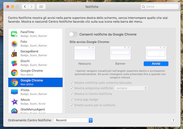 Notifiche Chrome macOS