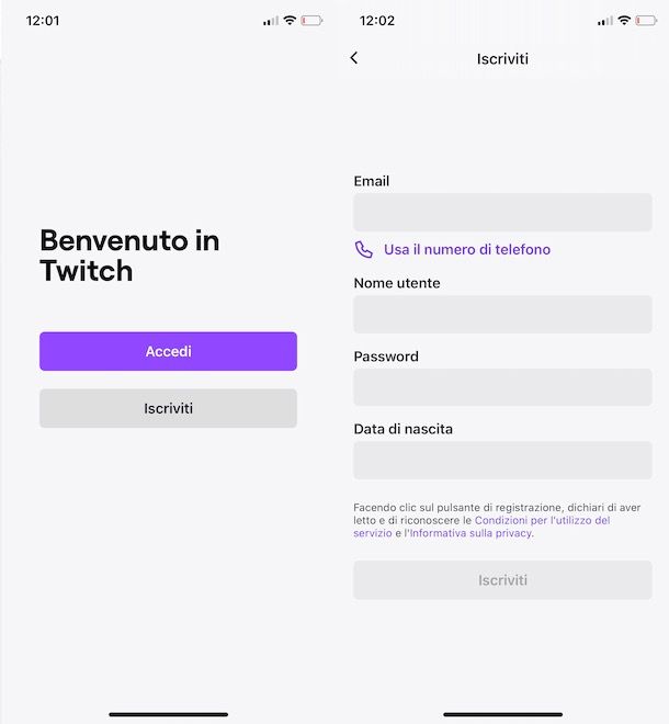 Creare un account Twitch da telefono