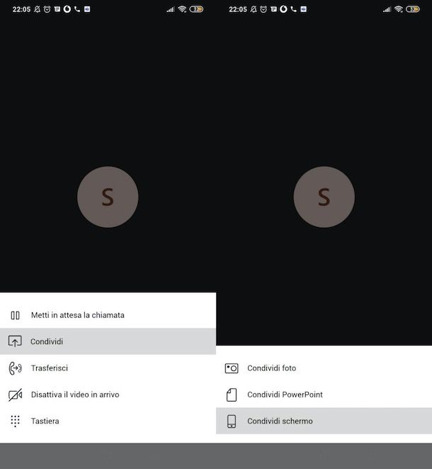 Condivisione schermo Teams da mobile