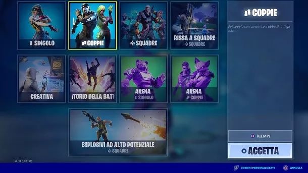 Seleziona modalita Fortnite