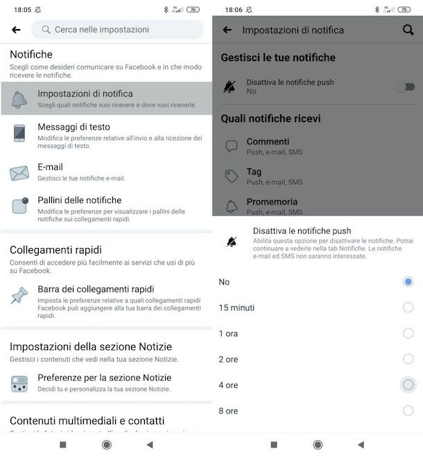Disattivare notifiche Facebook