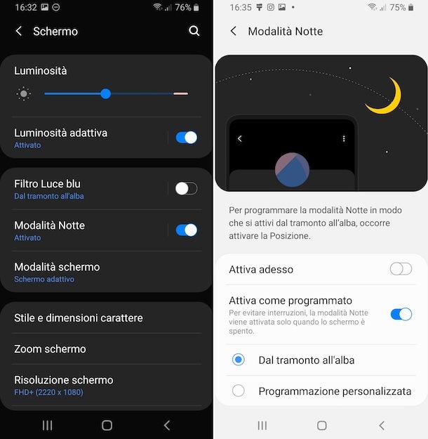 Tema scuro impostazioni Android