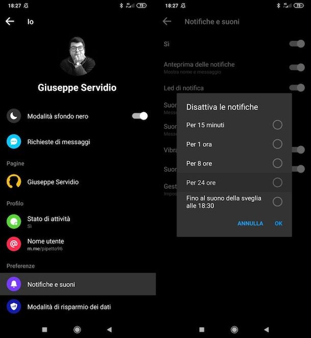 Disattivare notifiche Messenger