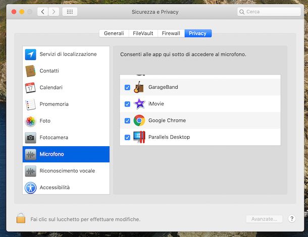 Impostazioni microfono macOS