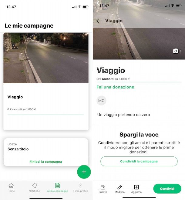 Gestire campagna GoFundMe da smartphone e tablet