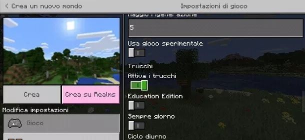 Attiva trucchi Minecraft PE