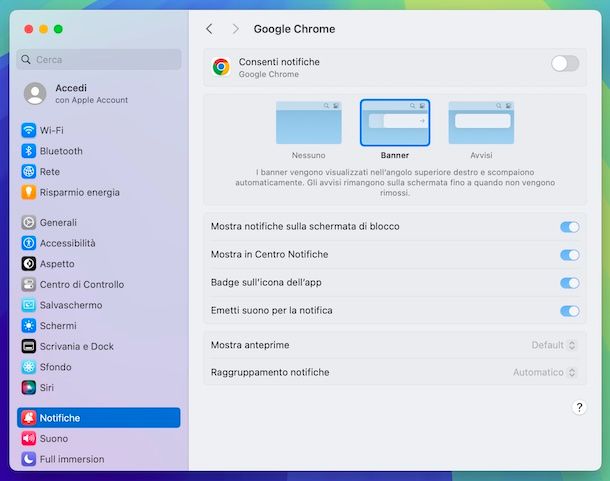 Notifiche Chrome Mac